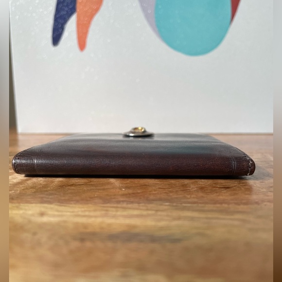 RARE Vintage GUCCI 70s Horseshoe Leather Slim Bi-fold Wallet Brown 925 Hardware - Picture 6 of 16